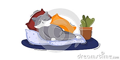 Cat sleeping sweetly on couch Vector Illustration