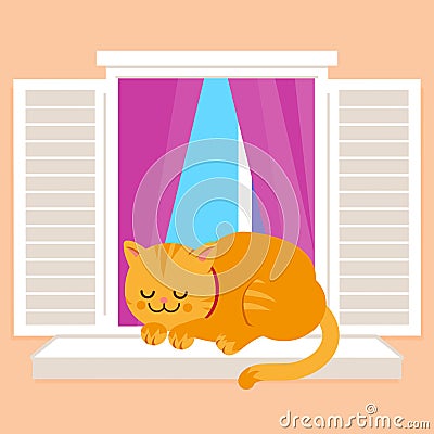 Cat sleeping on a window sill. Vector illustration Vector Illustration