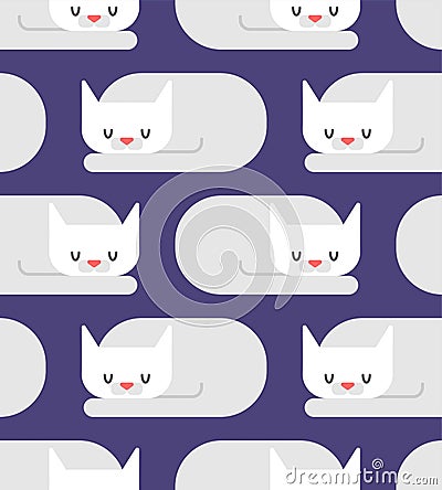 Cat sleeps pattern seamless. Sleeping pet ornament. Vector illus Vector Illustration