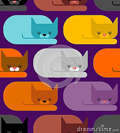 Cat sleeps pattern seamless. Sleeping pet ornament. Vector illus Vector Illustration