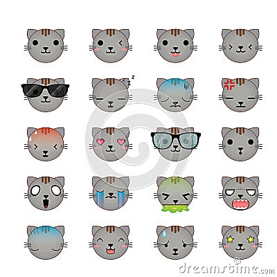 Cat smiley faces icon set. Stock Photo