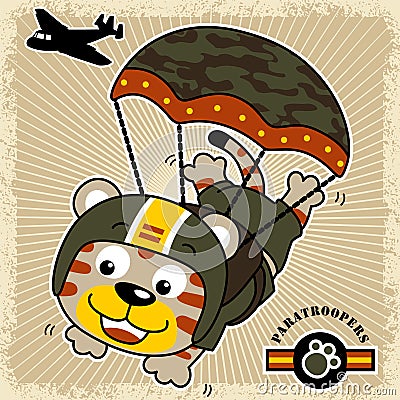 Cat soldier cartoon the funny paratrooper Vector Illustration
