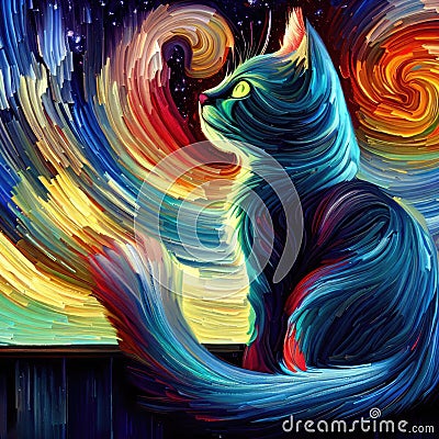 Cat in a stairy night galaxy artistic style Stock Photo