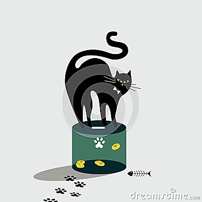 Cat standing on the donation box Vector Illustration