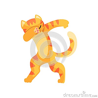 Cat standing in dub dancing pose, cute cartoon animal doing dubbing vector Illustration on a white background Vector Illustration