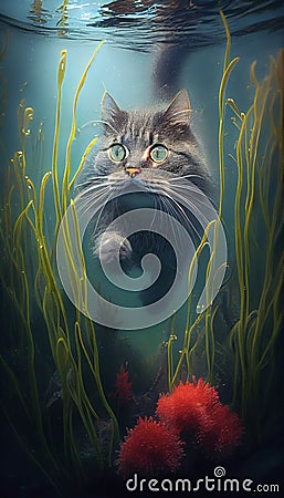 The Cat that Swam with the Fishes Stock Photo