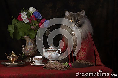 Cat on the table. Sneaky persian kitty at the table. Stock Photo