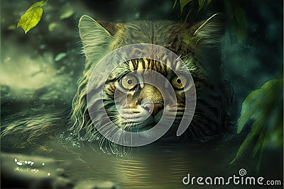 Cat tarzan in the jungle illustration generative ai Cartoon Illustration