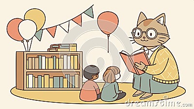 Cat teacher with students in circle for interactive learning session vector design Generative AI Vector Illustration