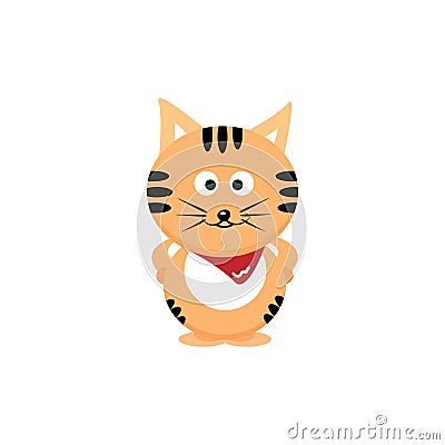 Cat, tiger with red scarves cartoon cute character flat design i Vector Illustration