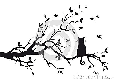 Cat on a tree branch Vector Illustration