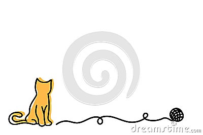 Cat with tuft of wool. Drawing cat line pattern. Kitty silhouette. Flat vector cartoon sketch sign. Cat day. Lovers Vector Illustration