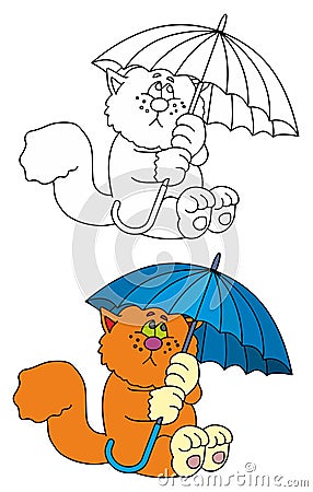 Cat with umbrella Stock Photo