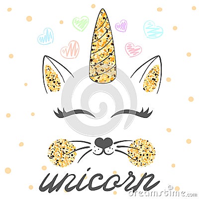 Cat, unicorn, caticorn illustration. Idea for print baby, girl t-shirt. Vector Illustration