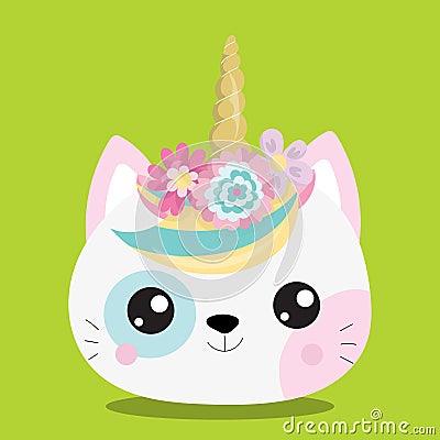 CAT UNICORN YELLOWGREEN 06 Vector Illustration