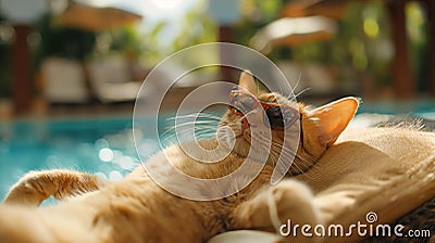 cat vacation in a nice resort, relax, cat-friendly, cats, chil Stock Photo