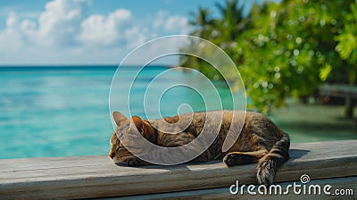 cat vacation in a nice resort, relax, cat-friendly, cats, chil Stock Photo