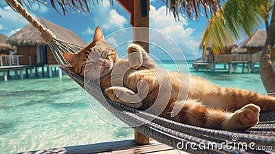 cat vacation in a nice resort, relax, cat-friendly, cats, chil Stock Photo