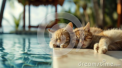 cat vacation in a nice resort, relax, cat-friendly, cats, chil Stock Photo