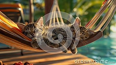 cat vacation in a nice resort, relax, cat-friendly, cats, chil Stock Photo