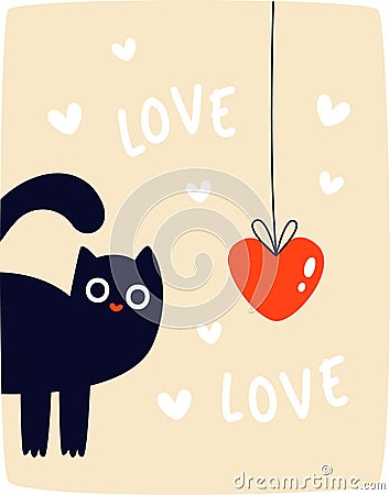 Cat Valentine Sticker Vector Illustration