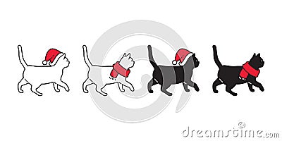 Cat vector icon Christmas Sant Claus hat kitten walking logo symbol cartoon character illustration doodle design Vector Illustration