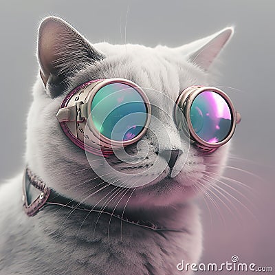 Cat wearing aviator goggles. Created using ai generative. Cartoon Illustration