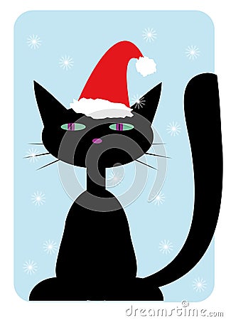 Cat wearing in santa-claus hat Vector Illustration