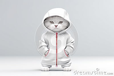 cat wearing white hoodie sweatshirt modern fashion clothed . AI generative Stock Photo