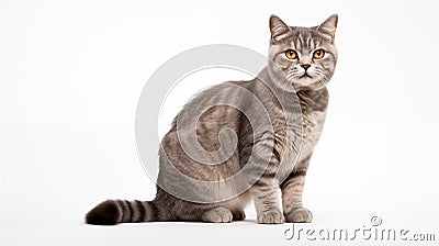 A cat on white background, they commonly referred to as the domestic cat or house cat Cartoon Illustration