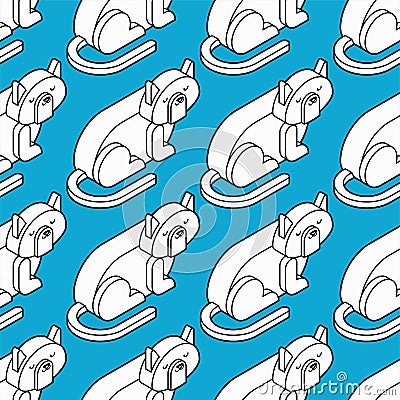 Cat white Isometrics pattern. Home pet 3d background. Vector ill Vector Illustration