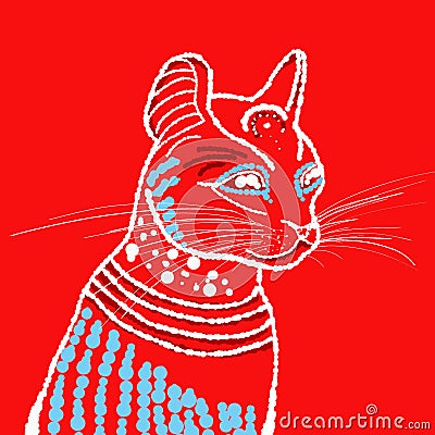 Cat in white outline on red background Stock Photo