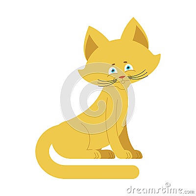 Cat yellow isolated. Cute kitten sits on white background Vector Illustration