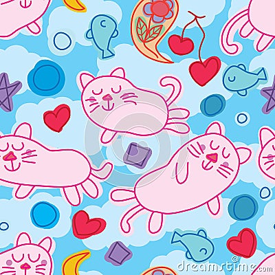 Cat zen dream seamless pattern Vector Illustration