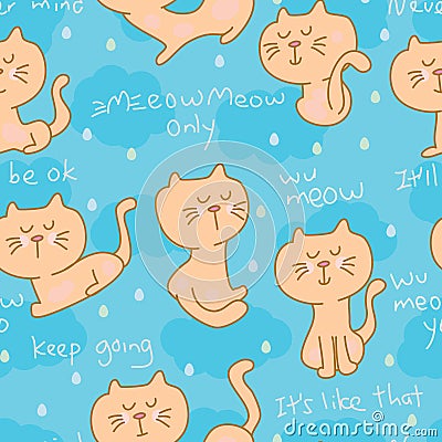 Cat zen life seamless pattern Vector Illustration