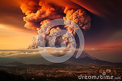Cataclysmic Volcanic Eruption Engulfs the Sky. Stock Photo