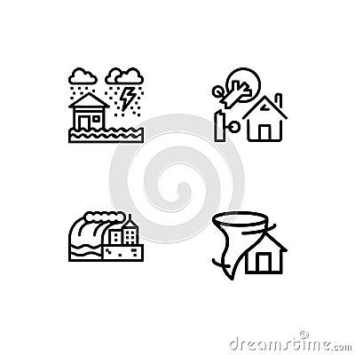 Cataclysms and natural disasters outline icons set EPS 10 vector format. Transparent background. Stock Photo