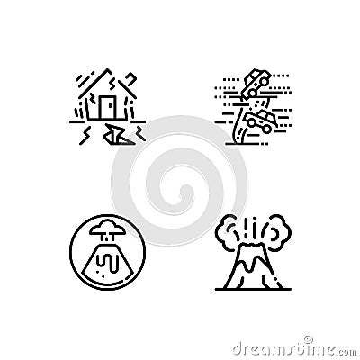 Cataclysms and natural disasters outline icons set EPS 10 vector format. Transparent background. Stock Photo