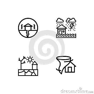 Cataclysms and natural disasters outline icons set EPS 10 vector format. Transparent background. Stock Photo