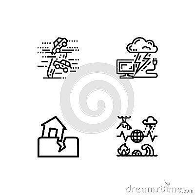 Cataclysms and natural disasters outline icons set EPS 10 vector format. Transparent background. Stock Photo