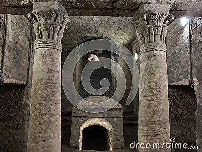Inside catacombs of Kom El Shoqafa Stock Photo
