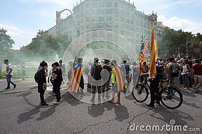 Catalan Independence Protest in Barcelona Editorial Stock Photo