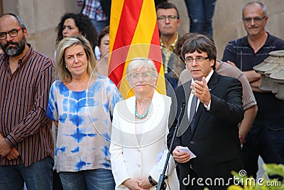 Catalan President Puigdemont receiving population that will help with referendum Editorial Stock Photo