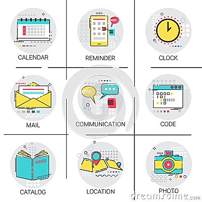 Catalog Clock Calendar Reminder Navigation Location Application Coding Icon Set Vector Illustration