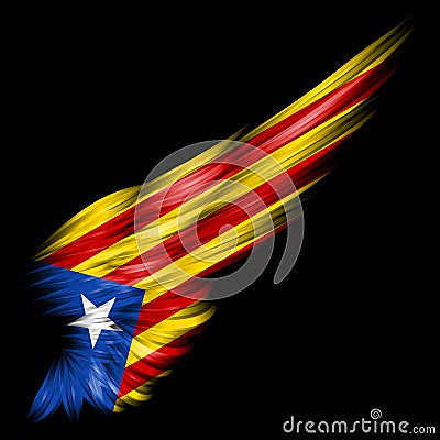 Catalonia flag on Abstract wing with black background. Stock Photo