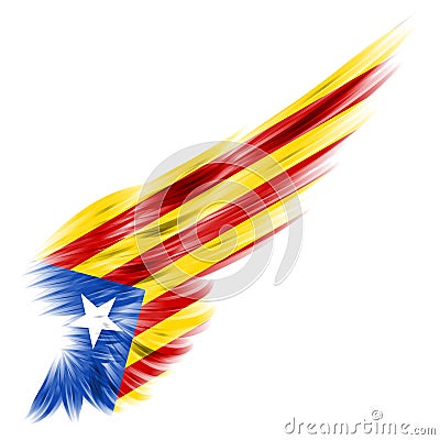 Catalonia flag on Abstract wing with white background. Stock Photo