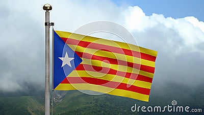 Catalonia independent flag waving in the wind. Close up Catalan estelada banner Stock Photo