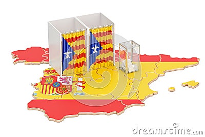 Catalonia referendum concept, voting booths with flag and ballot Stock Photo