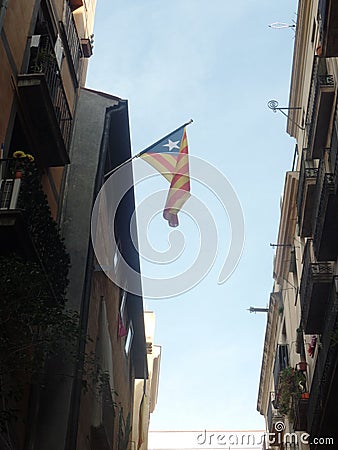 Catalonian flags on display during a pro-independence rally in Barcelona, Spain Editorial Stock Photo