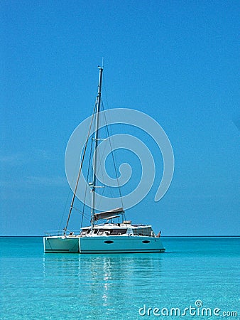 Catamaran at Anchor Bahamas 2 Stock Photo